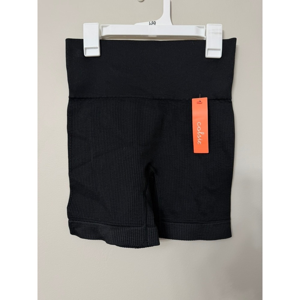 Colsie Ribbed Seamless Bike Shorts Womens XS Black High Rise NWT